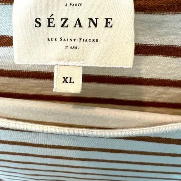 SEZANE COLETTE MARINIÈRE ECRU CAMEL STRIPED XL - Picture 6 of 6